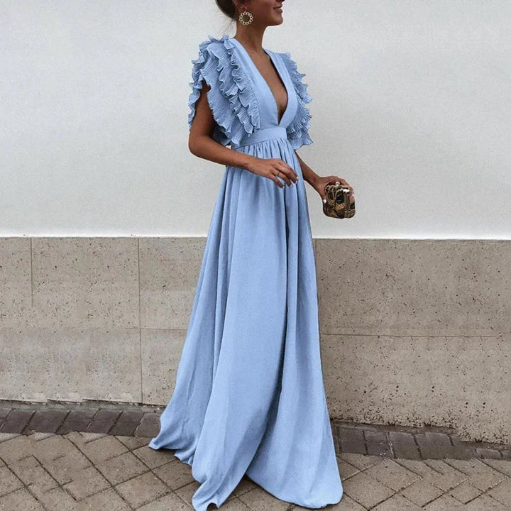 Women's Flowy Dress Ruffled Plunging Neckline