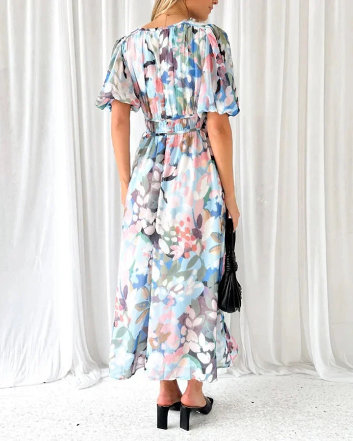 V-Neck Floral Dress Long Sleeve Spring Wedding