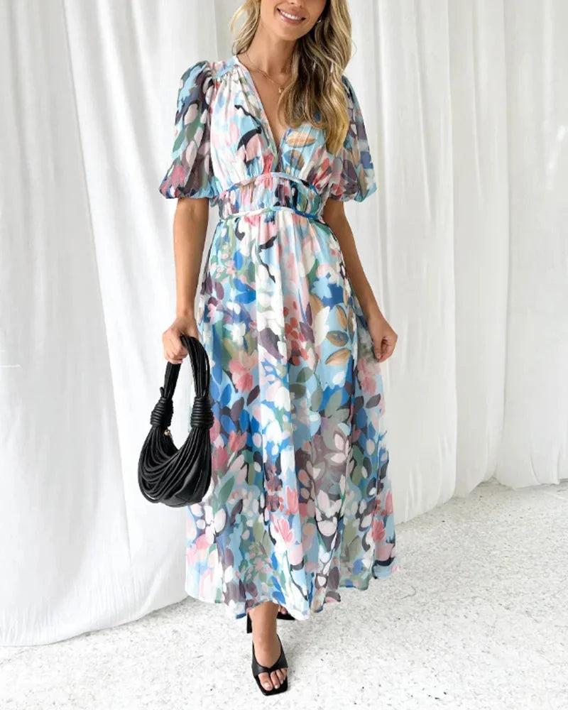 V-Neck Floral Dress Long Sleeve Spring Wedding