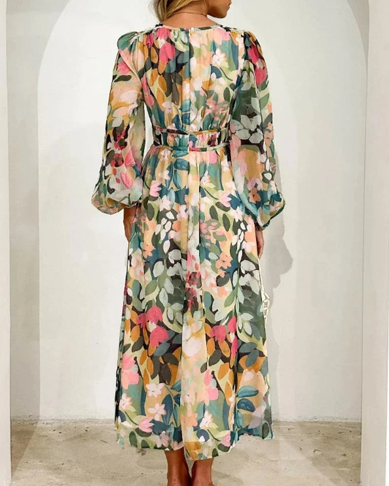 V-Neck Floral Dress Long Sleeve Spring Wedding