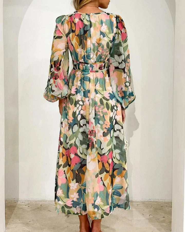 V-Neck Floral Dress Long Sleeve Spring Wedding