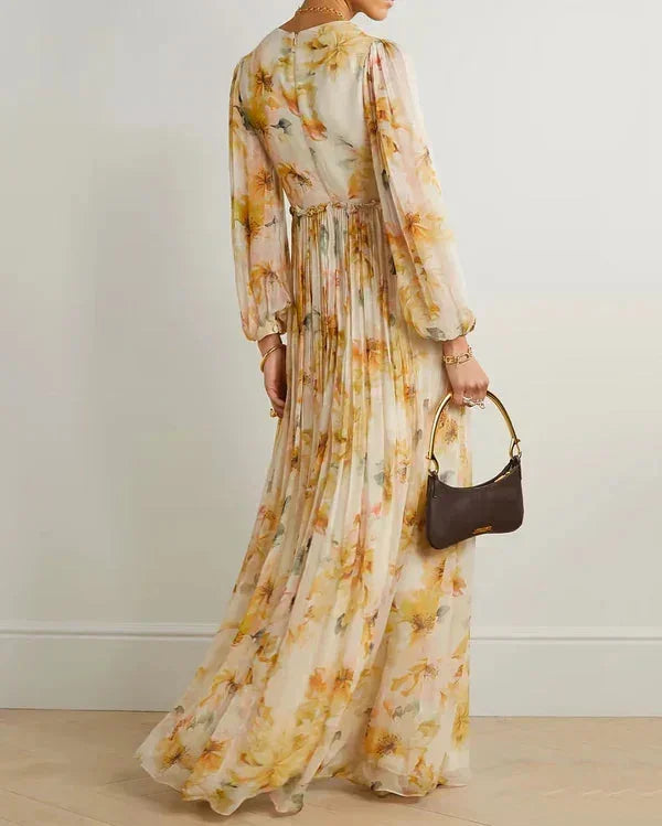 Floral V-Neck Dress with Slit