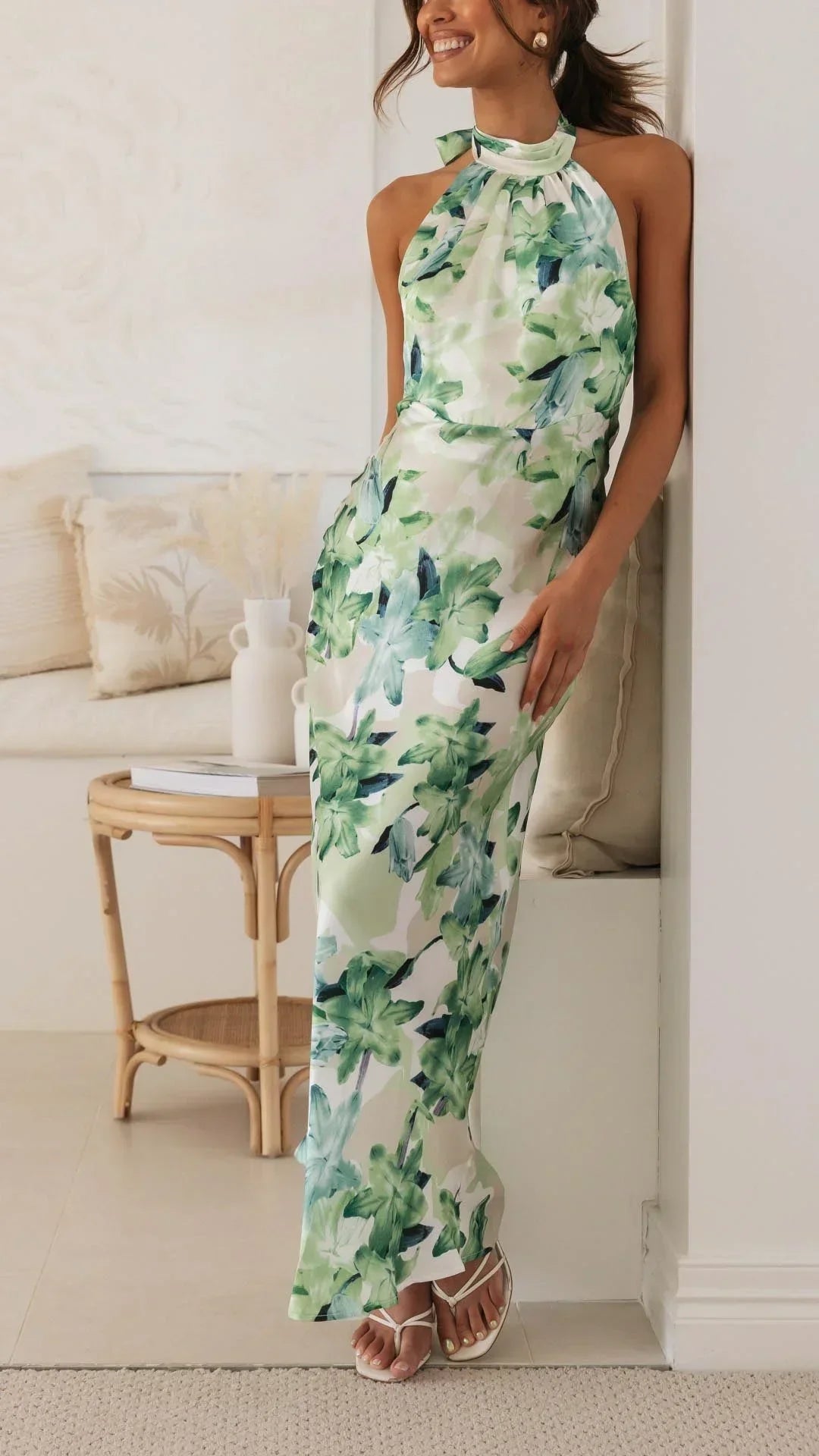 Long Floral Backless Dress for Women