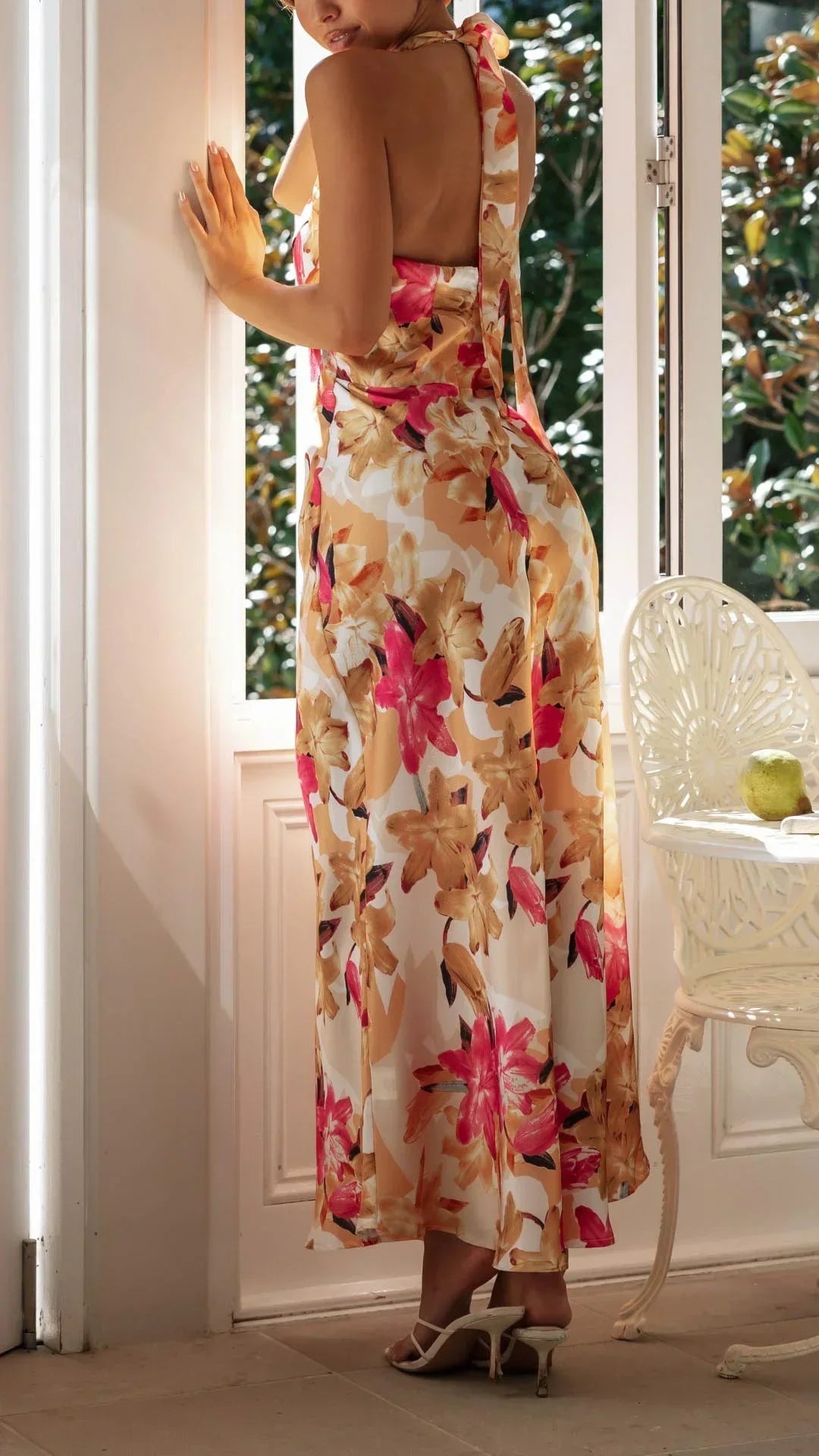 Long Floral Backless Dress for Women