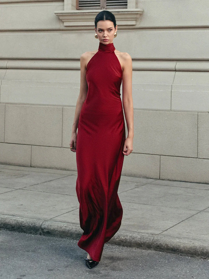 Red Backless Long Dress for Women with Trailing Bow