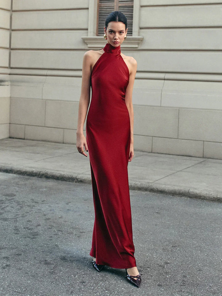 Red Backless Long Dress for Women with Trailing Bow