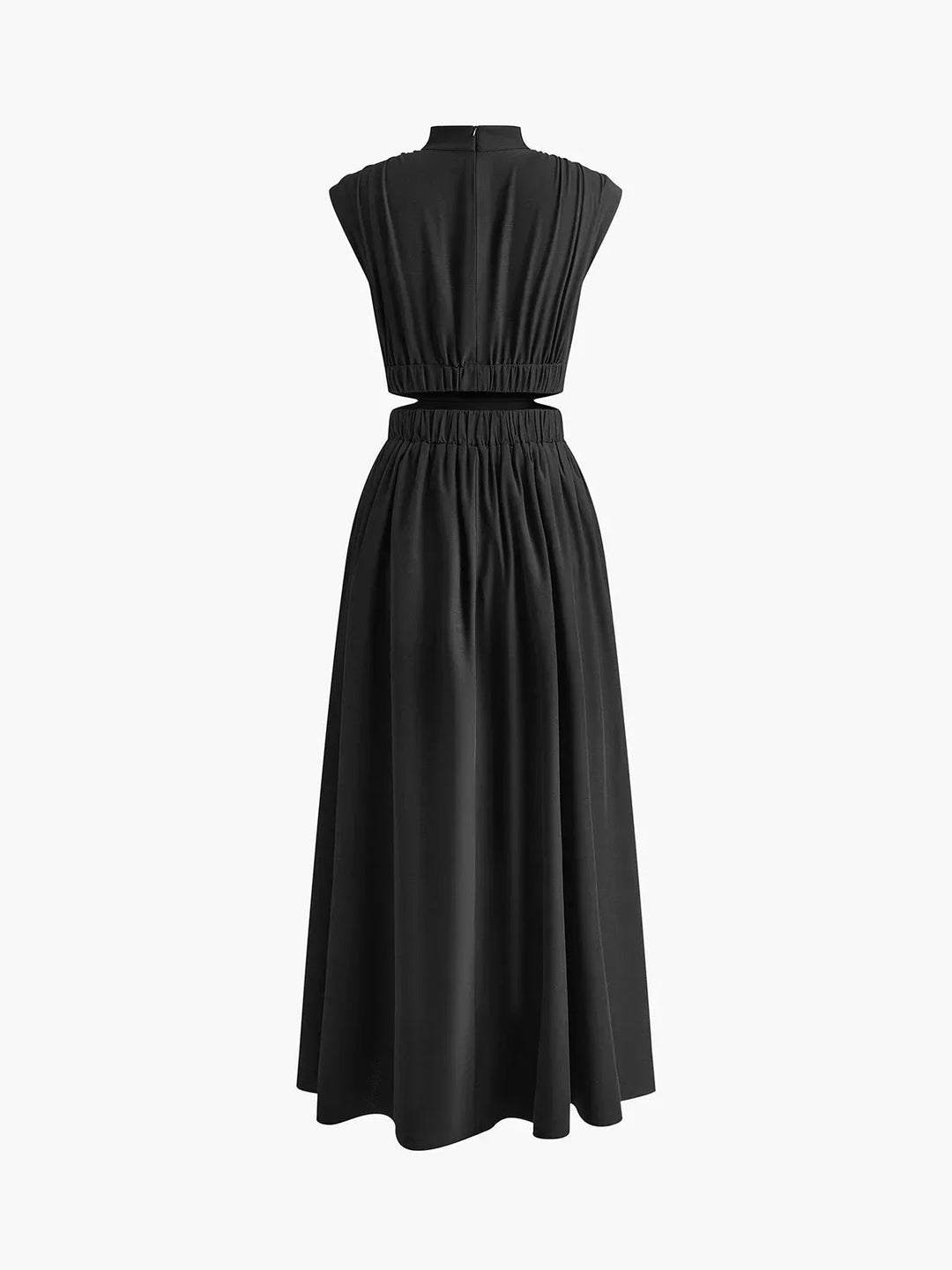 Long Women's Dress with High Neck and Elegant Cutouts