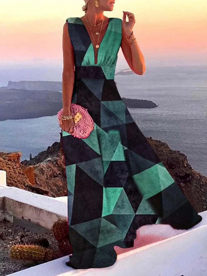 Backless V-Neck Flare Dress Long Women's Clothing