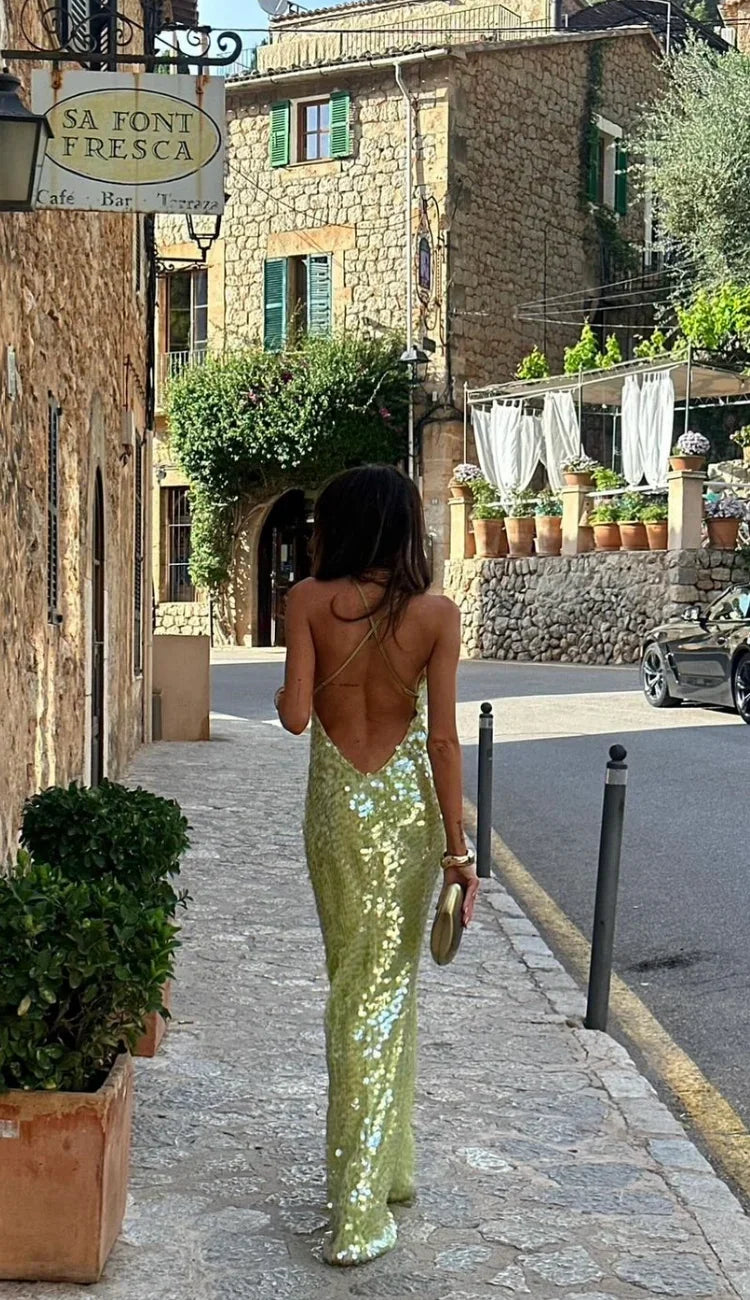 Backless Evening Dress Long Sequin