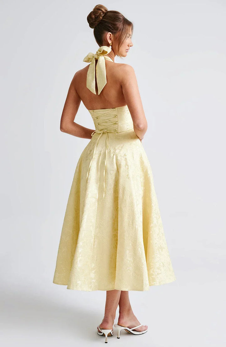 Open Back Flared Skirt Mid-Length Dress