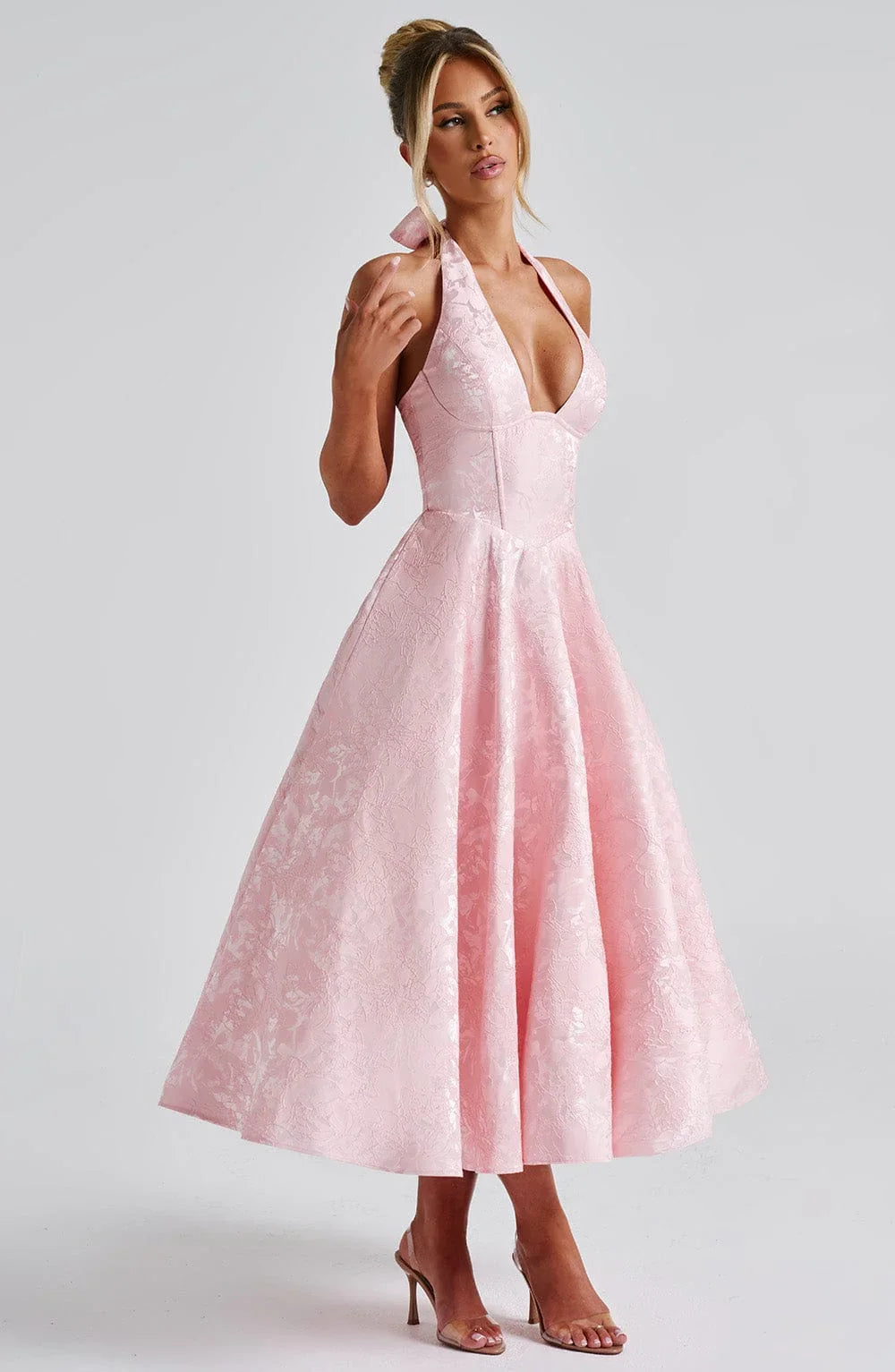 Open Back Flared Skirt Mid-Length Dress