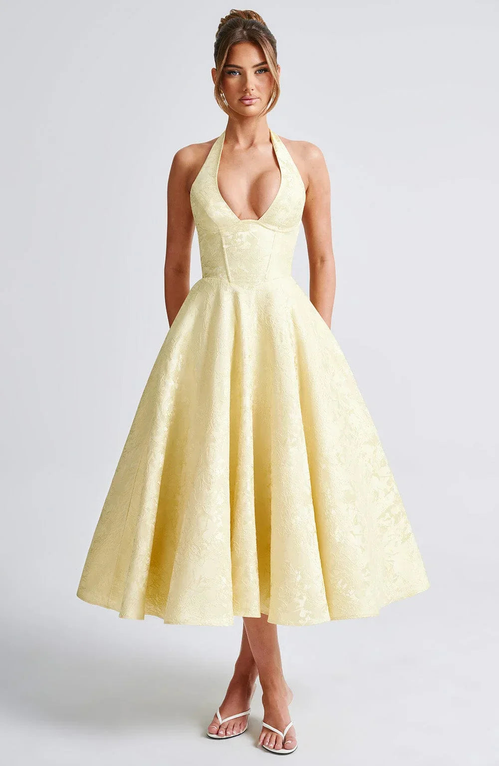 Open Back Flared Skirt Mid-Length Dress