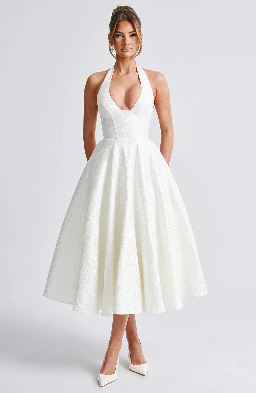Open Back Flared Skirt Mid-Length Dress