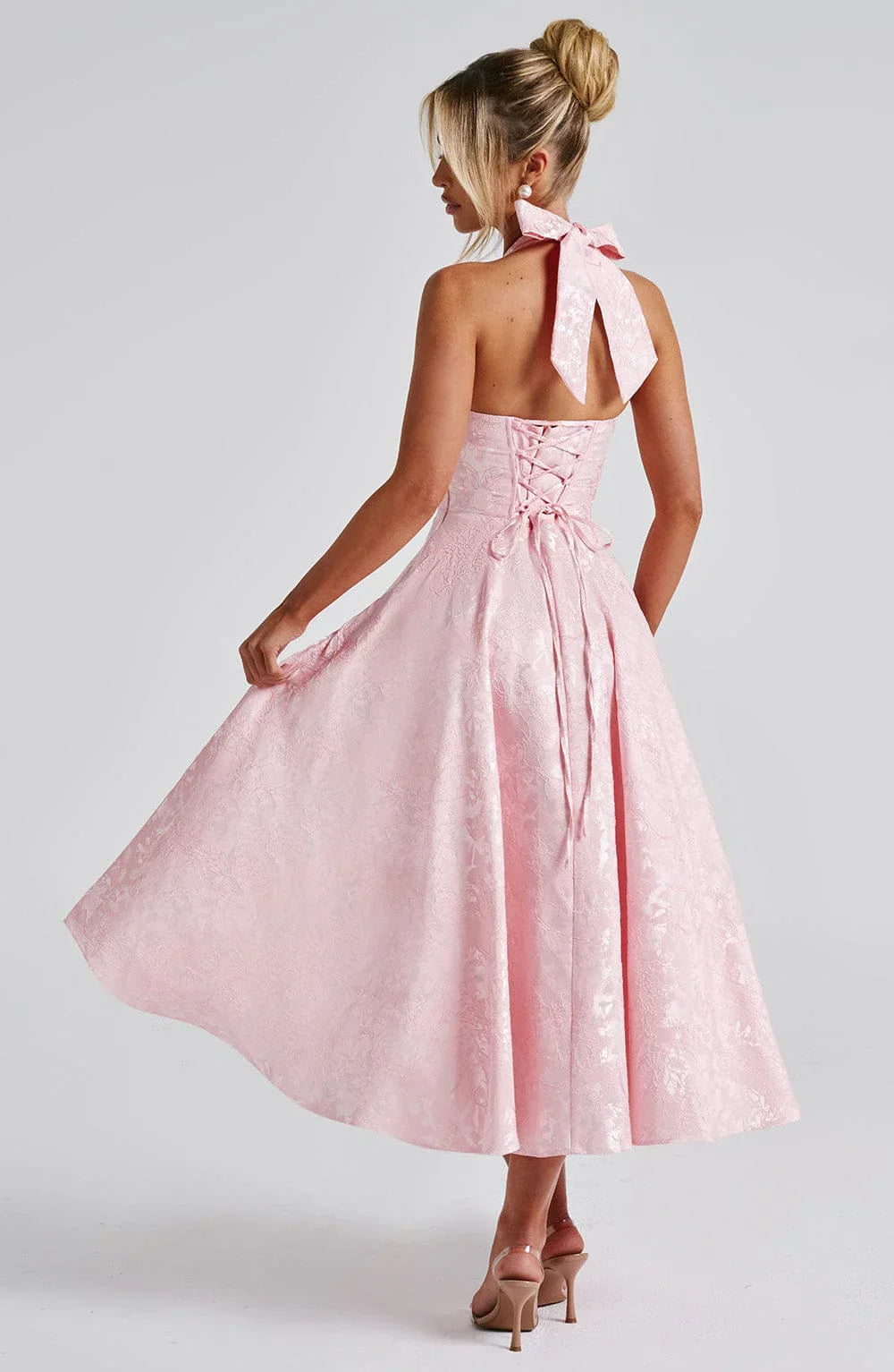 Open Back Flared Skirt Mid-Length Dress