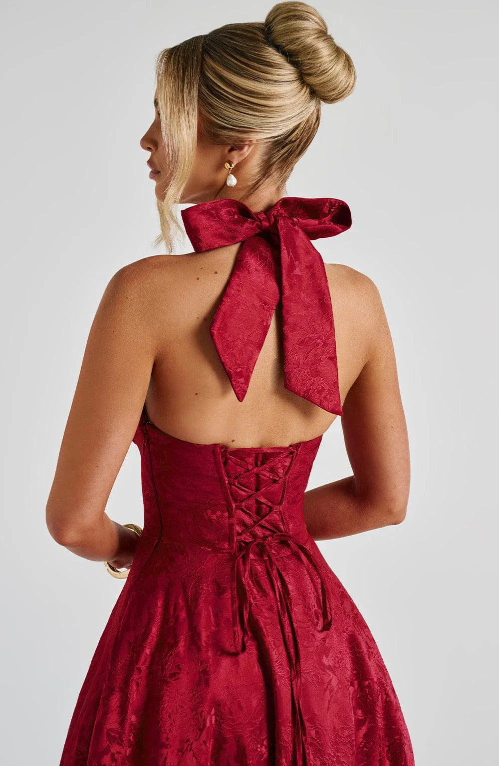 Open Back Flared Skirt Mid-Length Dress