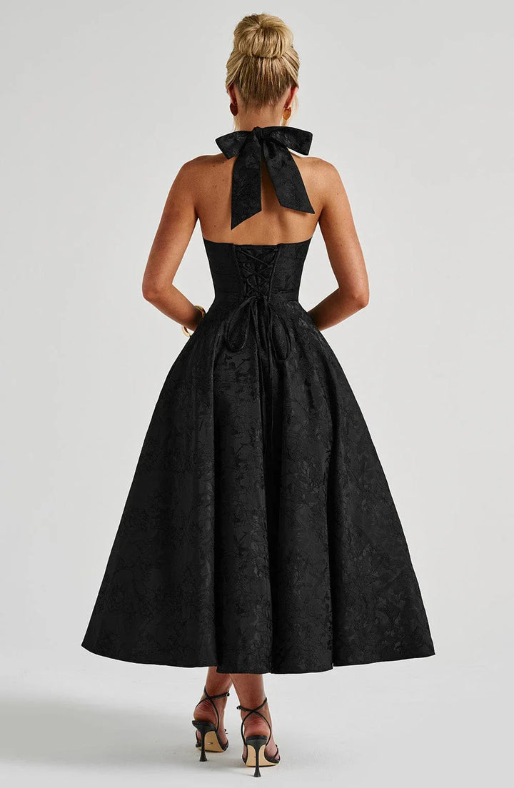 Open Back Flared Skirt Mid-Length Dress