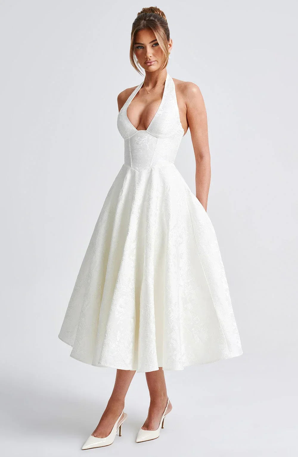 Open Back Flared Skirt Mid-Length Dress