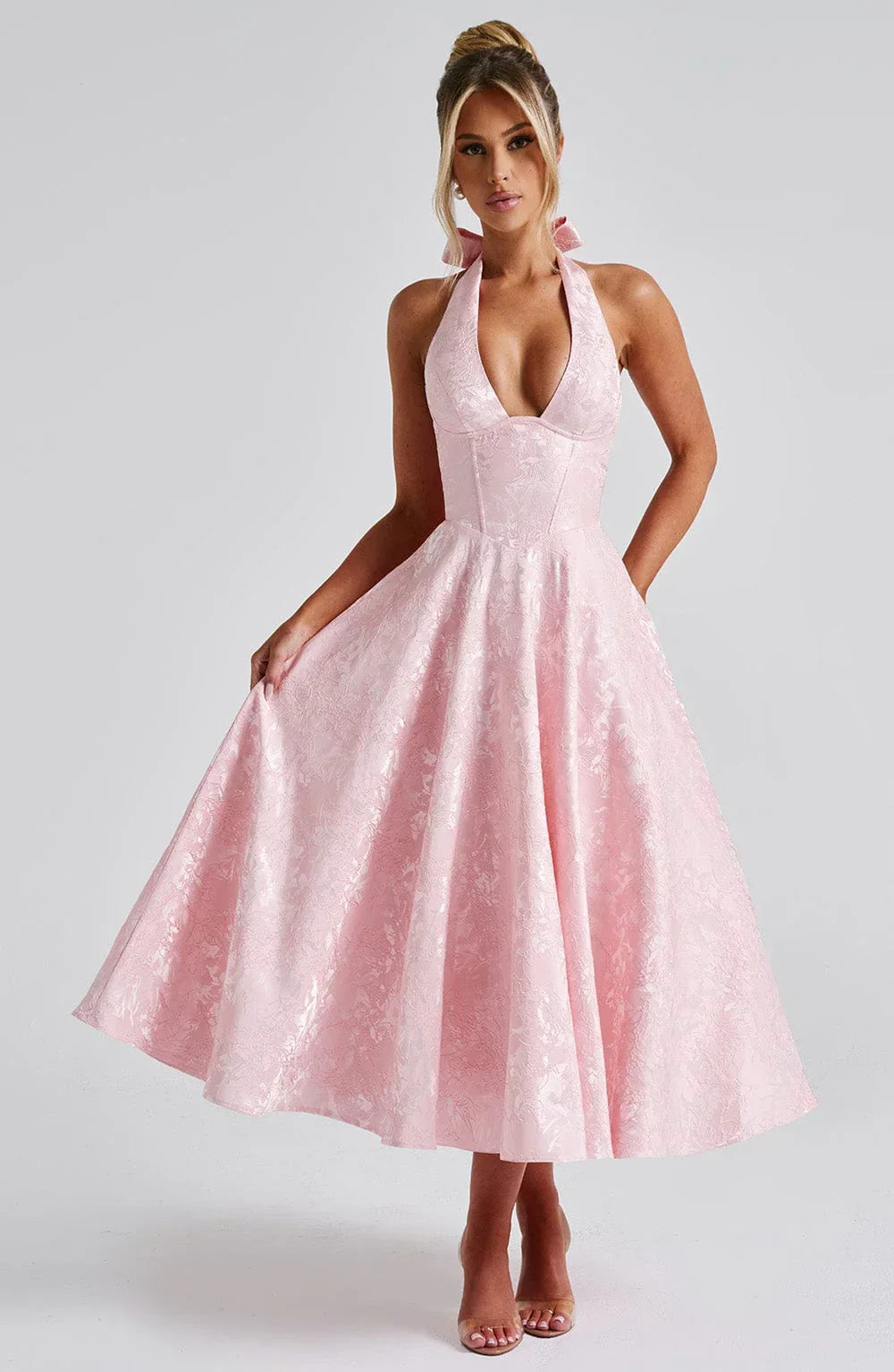 Open Back Flared Skirt Mid-Length Dress