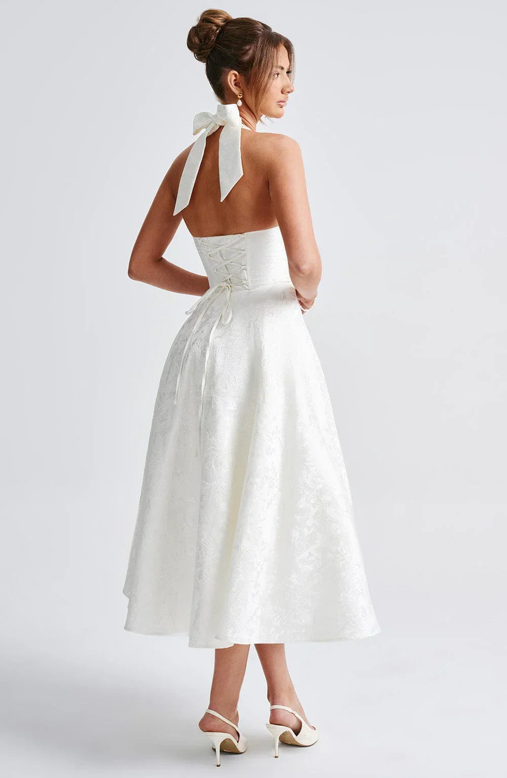 Open Back Flared Skirt Mid-Length Dress