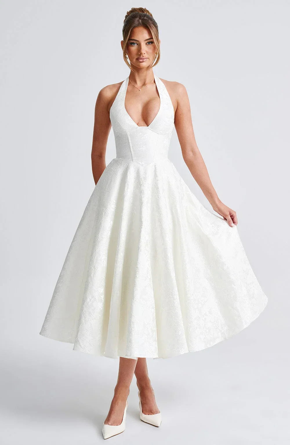 Open Back Flared Skirt Mid-Length Dress