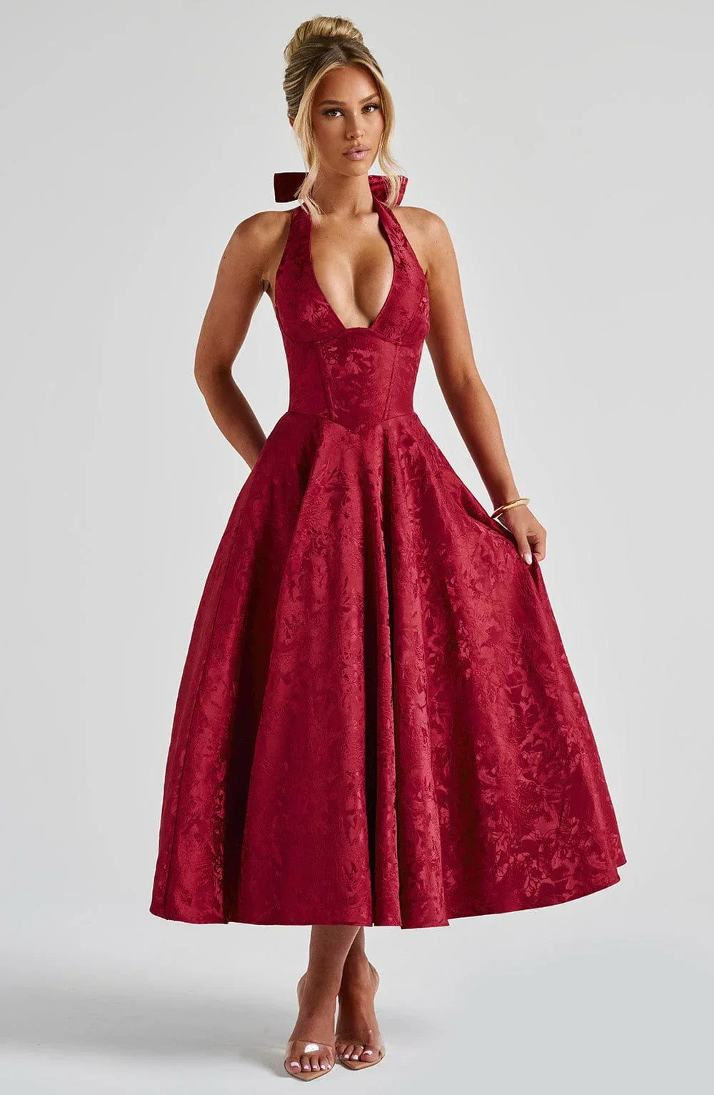 Open Back Flared Skirt Mid-Length Dress