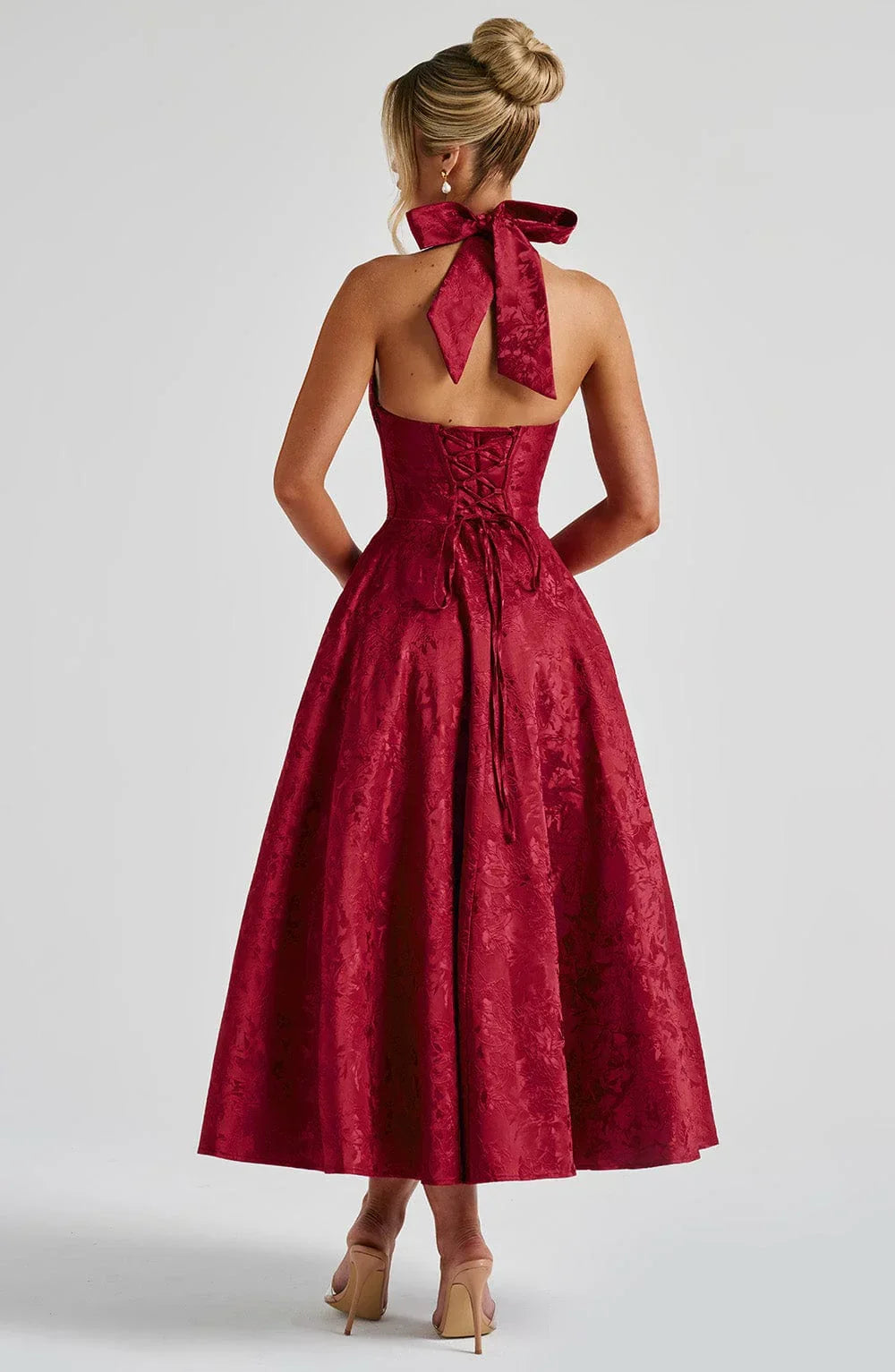 Open Back Flared Skirt Mid-Length Dress