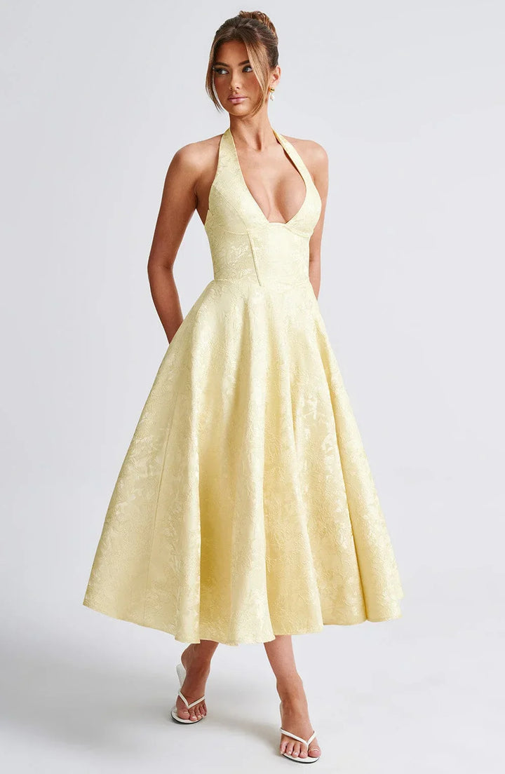 Open Back Flared Skirt Mid-Length Dress
