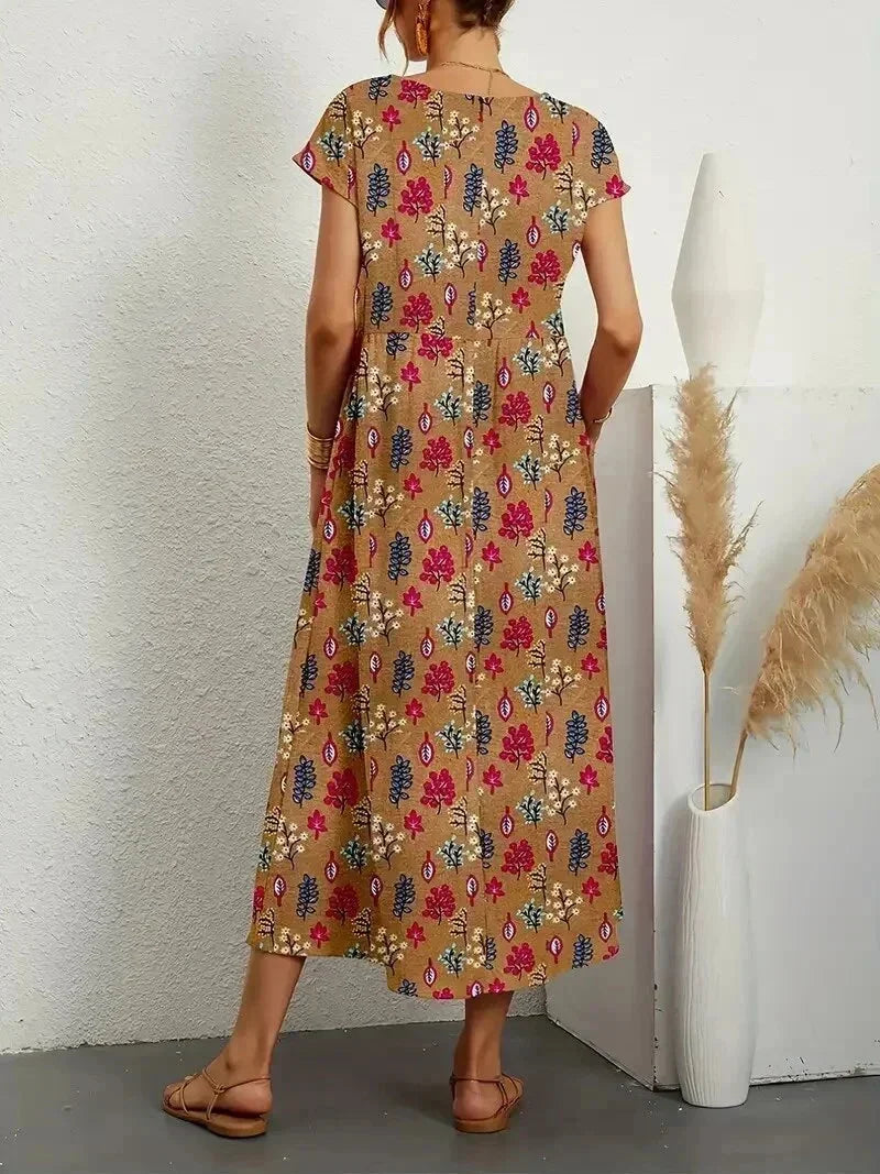 Women's Midi Dress in Floral Print Cotton with Pockets
