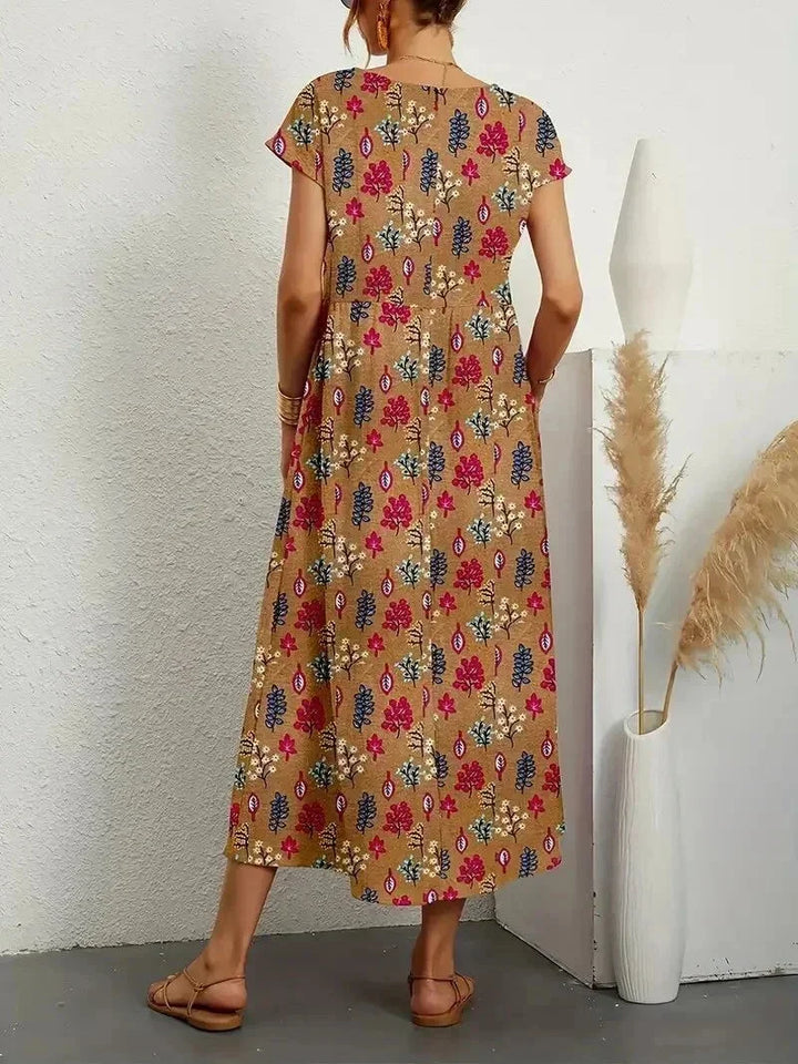 Women's Midi Dress in Floral Print Cotton with Pockets