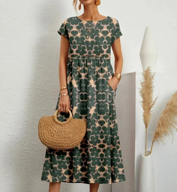 Women's Midi Dress in Floral Print Cotton with Pockets