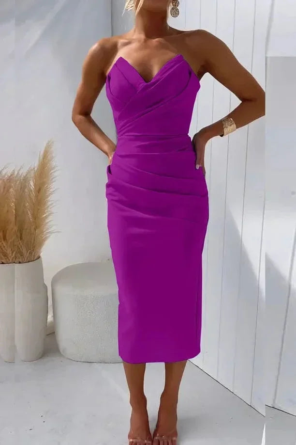 Strapless Midi Dress with Heart Neckline for Evening