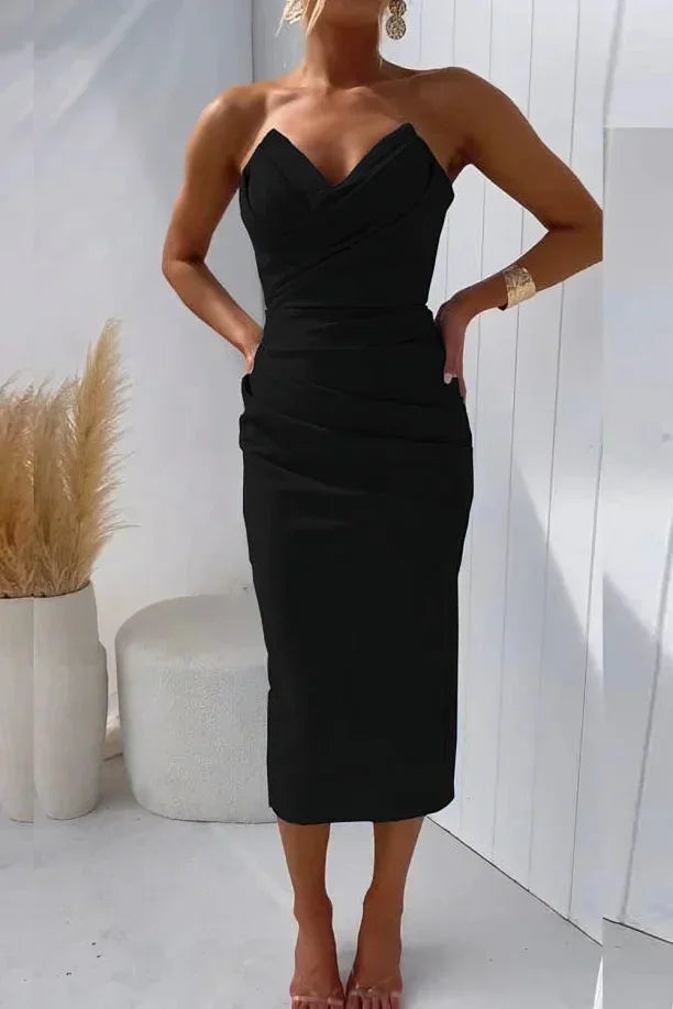 Strapless Midi Dress with Heart Neckline for Evening