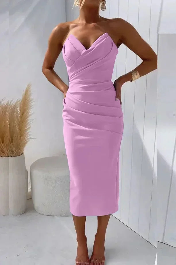 Strapless Midi Dress with Heart Neckline for Evening