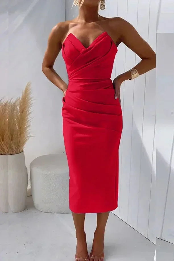 Strapless Midi Dress with Heart Neckline for Evening