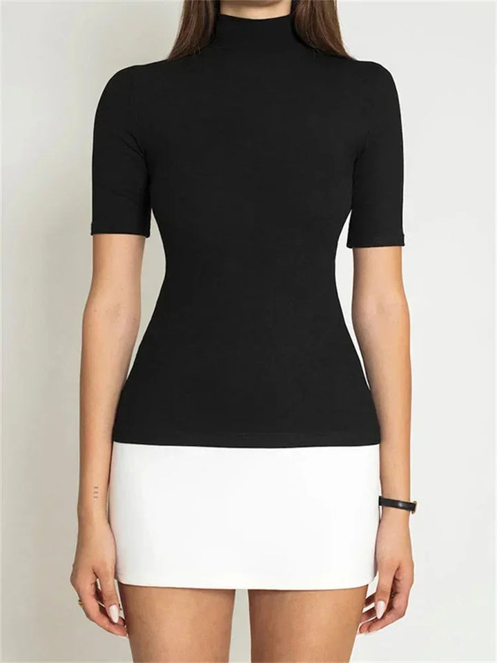 Short Dress with Roll Neck and Short Sleeves for Women