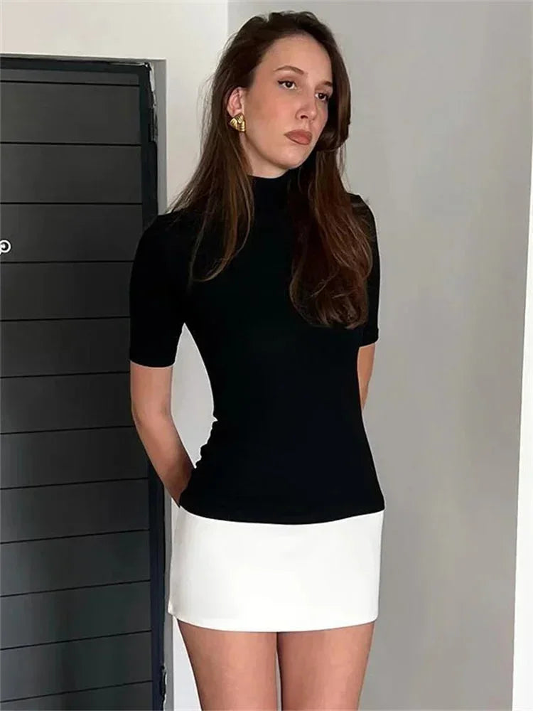 Short Dress with Roll Neck and Short Sleeves for Women