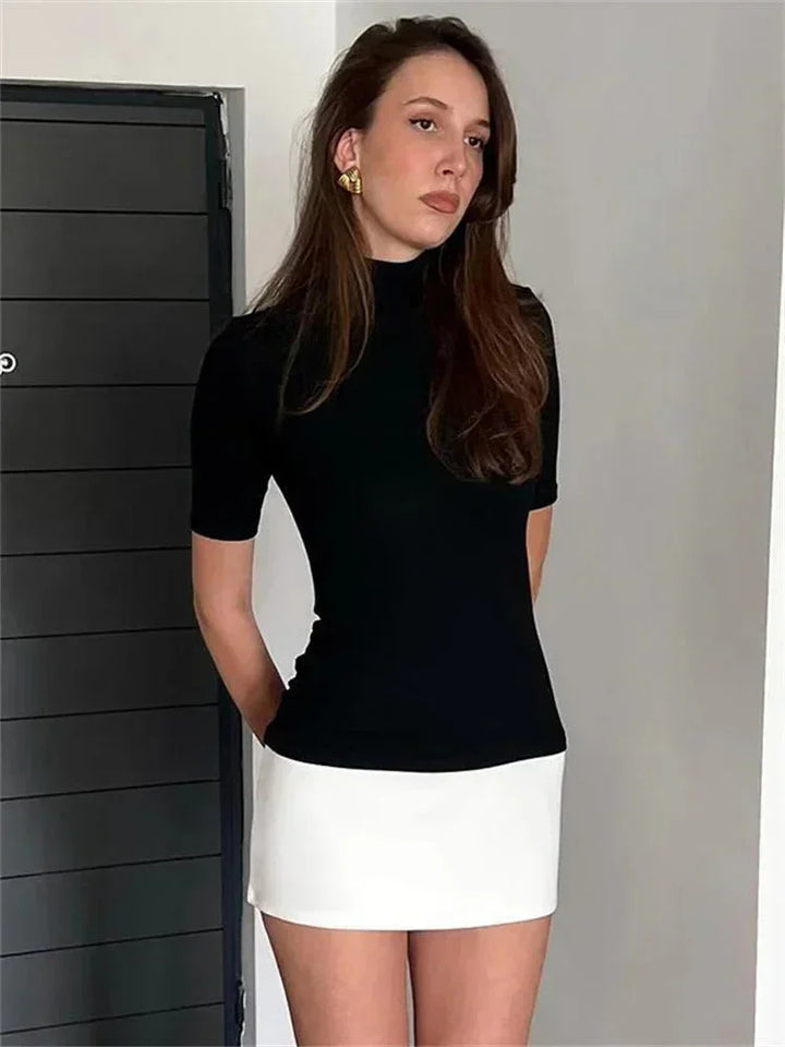 Short Dress with Roll Neck and Short Sleeves for Women