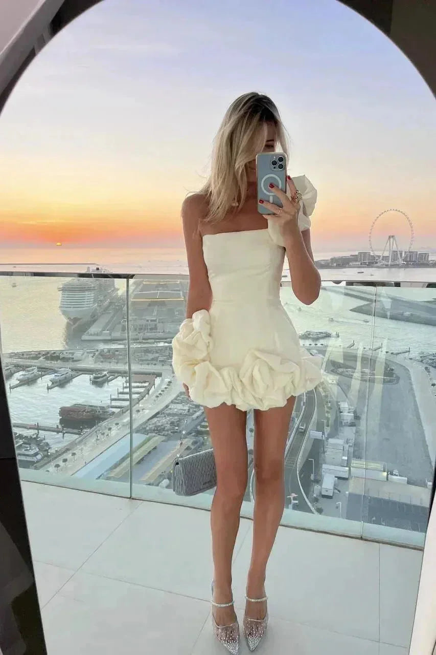 Short Women's Strapless Ruffled Dress for Evening