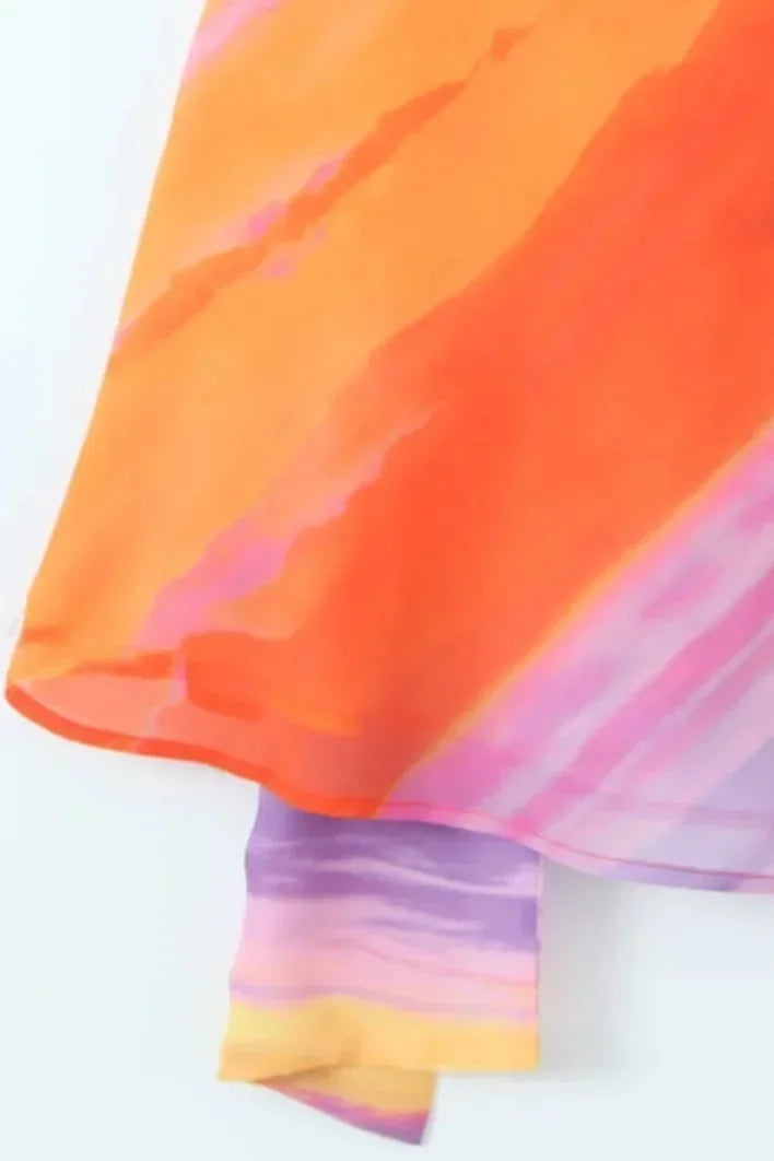 Short Women's Dress In Gradient Orange With Asymmetric Halter Neck