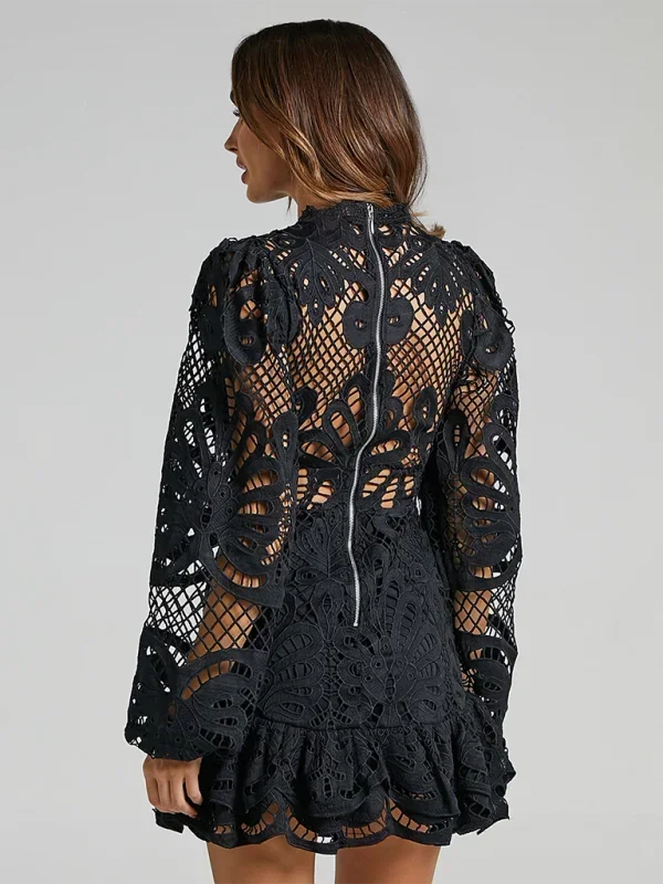 Short Lace Dress Long Sleeve Evening Wear Women's