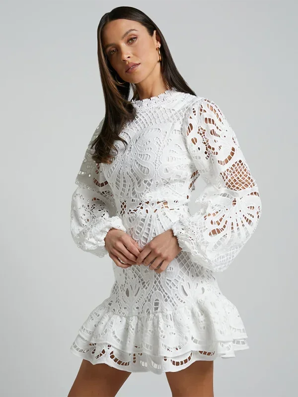 Short Lace Dress Long Sleeve Evening Wear Women's