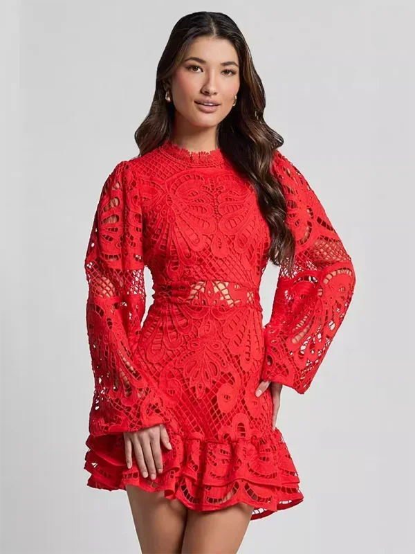 Short Lace Dress Long Sleeve Evening Wear Women's