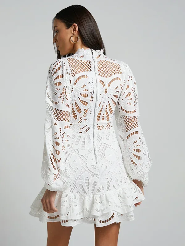 Short Lace Dress Long Sleeve Evening Wear Women's