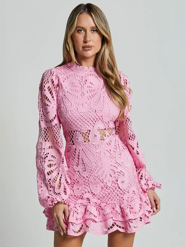 Short Lace Dress Long Sleeve Evening Wear Women's