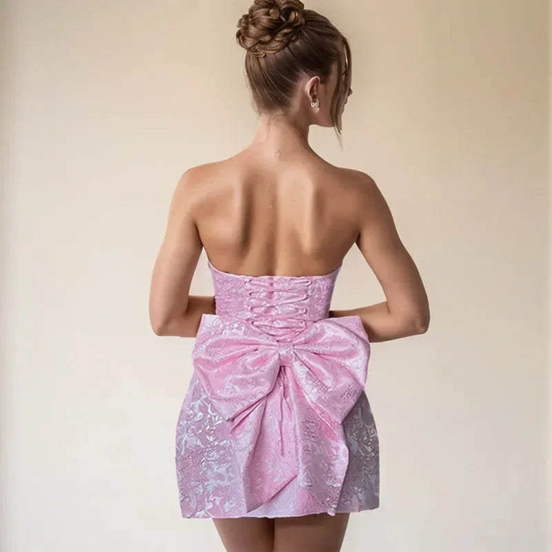 Short Strapless Dress with Open Back for Women