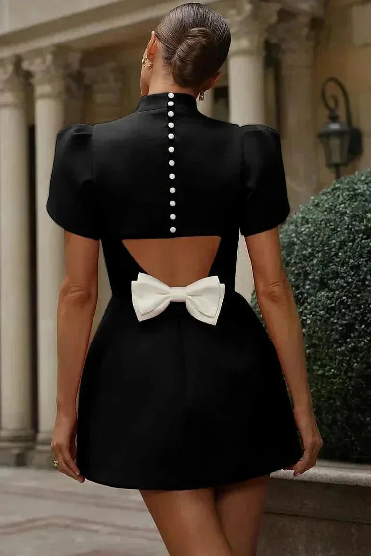 Short Cocktail Dress with Structured Sleeves for Women