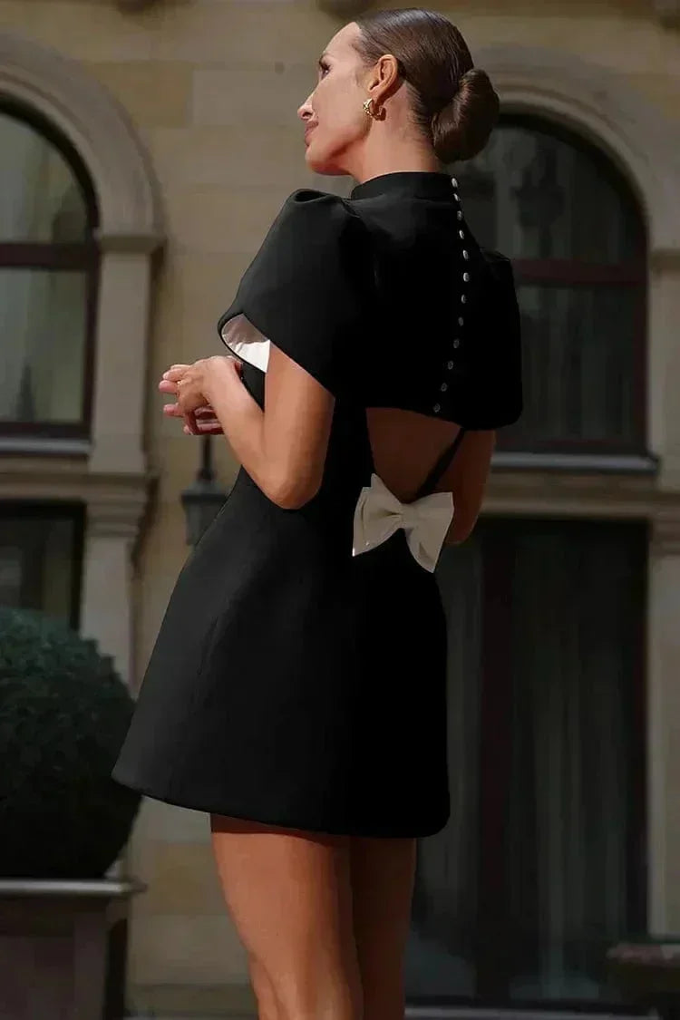 Short Cocktail Dress with Structured Sleeves for Women