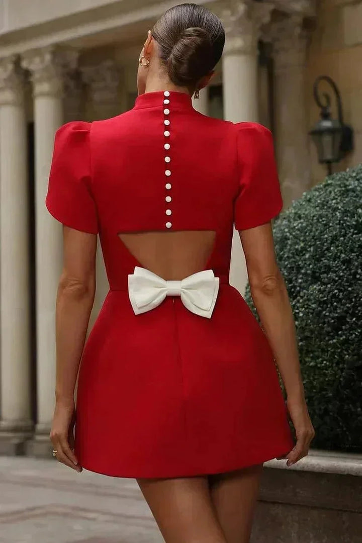 Short Cocktail Dress with Structured Sleeves for Women