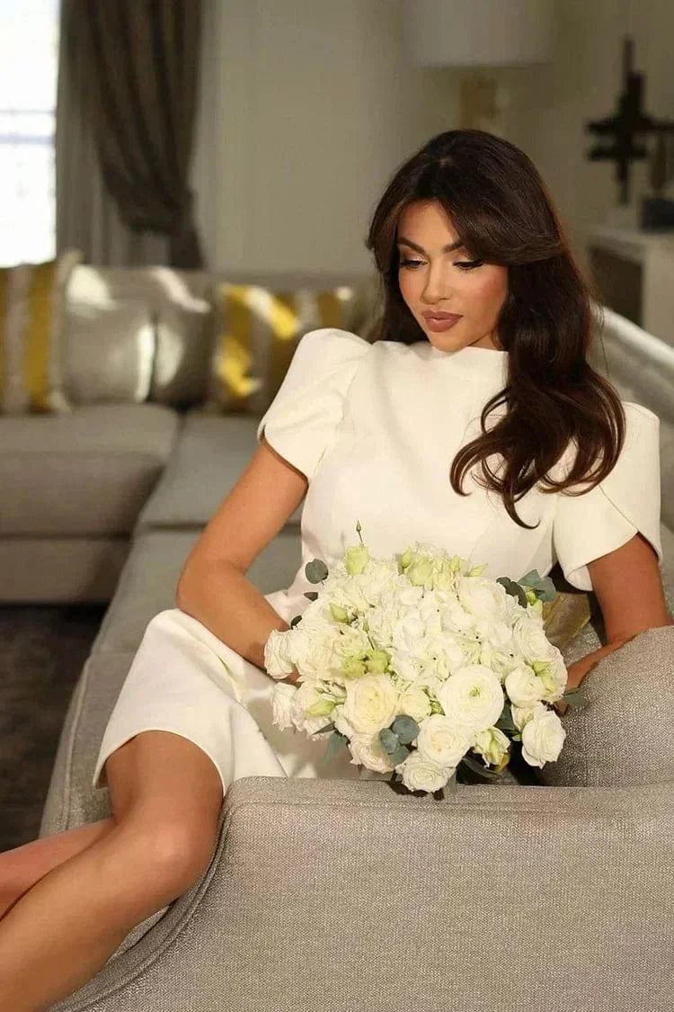 Short Cocktail Dress with Structured Sleeves for Women