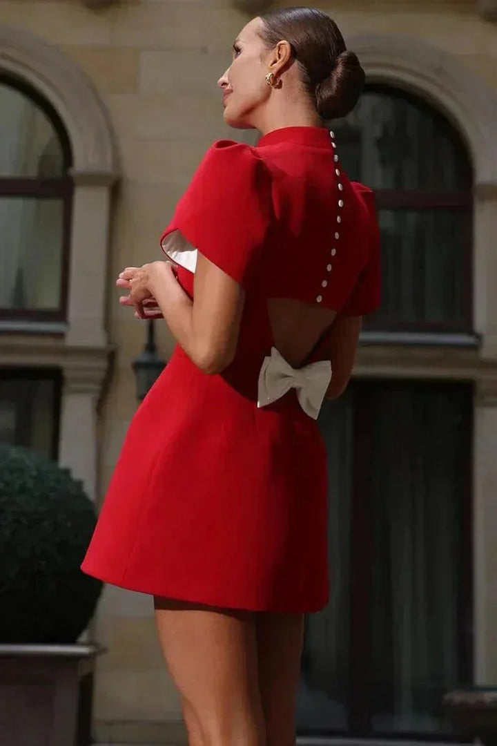 Short Cocktail Dress with Structured Sleeves for Women